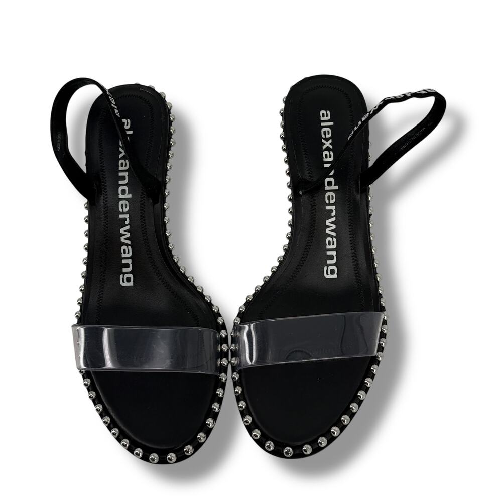 Alexander Wang Nova Kitten Low Heel Sandals Mens Sz 37.5 6.5 7 Black Studded - Picture 4 of 13